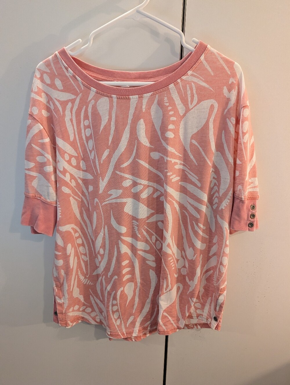 Jane & Delancey Women's XL Pink White Printed Short Sleeve Top